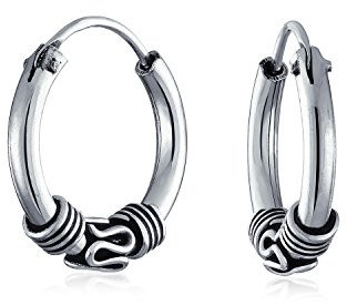 Bali Stil Tribal Swirl Endlos Kleine Runde Ohrringe Oxidiert .925 Sterling Silber 1 Zoll Durchmesser