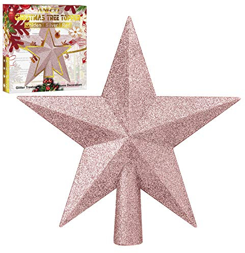 Aneco Glitter Christmas Tree Topper Shatter-Proof Christmas Tree Decoration Treetop for Holiday Ornament or Home Decor (Rose Gold, 6 Inches)