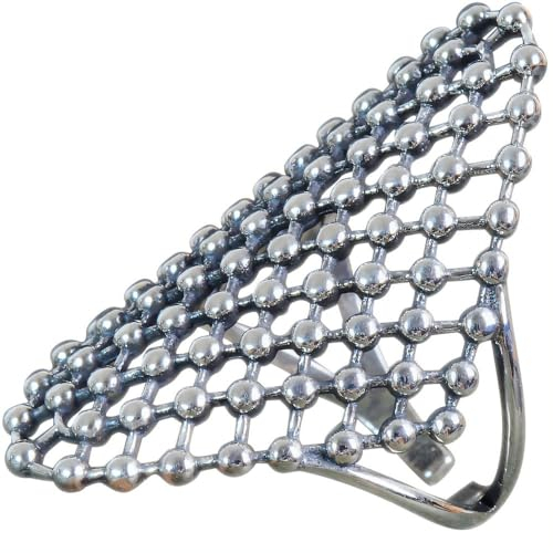 NicoWerk Damen Silberring Vintage aus 925 Sterling Silber Geschwärzt Breit Eklatant Kugel Netz Durchbrochen Verstellbar Offen SRI734