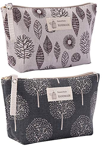 Doppelschicht Kosmetikbeutel Segeltuch Multifunktionale Makeup Tasche Canvas Kosmetiktasche Wasserdicht Multifunktions Reise Kosmetiktasche mit Reißverschluss für Damen, Herren & Kinder (2 Stücke)