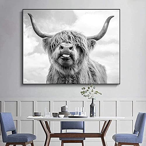 LXTOPN Nordic Highland Kuh Leinwand bilder,Wand Druck Gemälde Schottisches Hochland kuh Drucke wandbilder,Modern Hochlandrind Wall Art Poster Wohnzimmer Deko,Kein Rahmen (50x70cm)
