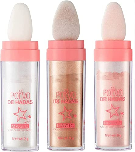 Fairy Highlighter Powder Body Highlighter,Body Glitter Powder Stick,Magic Colour Shiner Powder for Face Body,Arms,Collarbones,Legs,Waterproof & Long Lasting (3 Colors)