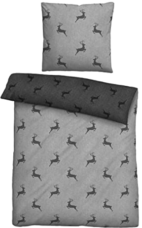 Biberna Wendebettwäsche Melange-Flanell grau Größe 155x220 cm (80x80 cm)