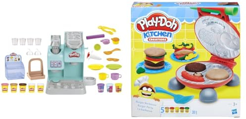 Play-Doh - Kitchen Creations - Súper Cafetería - Cafetera de Juguete con 20 Accesorios y 8 Botes & Play Doh La Barbacoa (Hasbro B5521EU7) , Color/Modelo Surtido