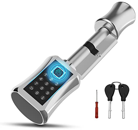 Türschloss Fingerabdruck, Eseesmart Elektronisch Türschloss, Tür-Schließzylinder 40/40 mit Tastatur Codes und Schlüssel, Türschloss mit Zahlencode, Code, Schlüssel