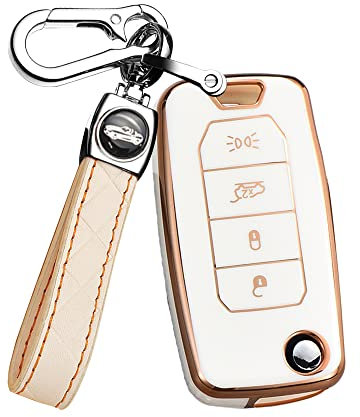 ontto TPU-Auto-Schlüsselanhänger-Abdeckung, passend für Jeep Renegade Compas 2016–2020, Klappschlüsselhülle, Schlüsselanhänger, zusammenklappbar, Schlüsselanhänger, Schutzzubehör, 4 Tasten, Beige A