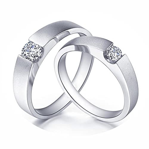 AMDXD Echtschmuck Ringe Diamant 0.4ct, 2er Solitärring Platin PT950 Matte Design Freundschaftsringe Hochzeitsring Pärchen Ringe, Damen 53 & Herren 63