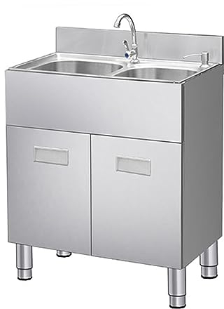 TRGCJGH Spülenunterschrank, Spülenschrank mit Spüle, Küchenschrank Edelstahl 2 Becken Unterschrank(75.5x43cm/29.7x16.9in)