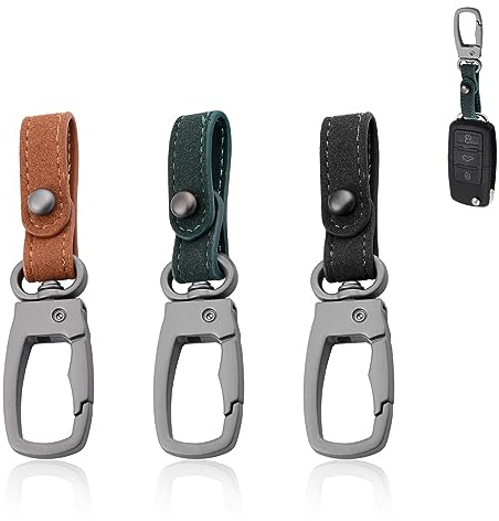 NCOALE Car Keychain, 3PCS Personalised Keyrings for Car Keys Fob Key Chains Leather Keychain Strap with Large 360°Rotatable Swivel Anti-Lost D-Ring, Key Chain Holder for Men and Women