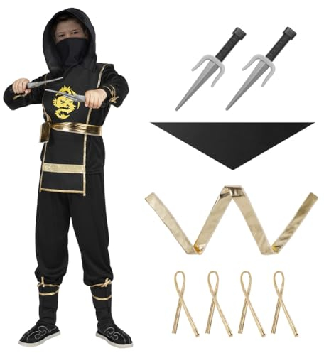 AOOWU Party Vêtements Ninja pour Enfants, Déguisement Ninja pour Enfants, Vêtements Ninja Dress up Cosplay et Accessoires Halloween Fête de Noël Carnaval, S