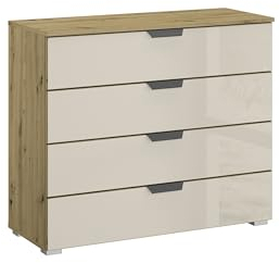 möbelando Kommode >Artemis< in Eiche Artisan/Glas Champagner - glänzend