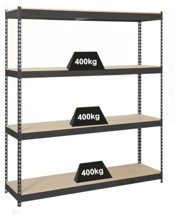 PROREGAL Schwerlastregal Wood YETI Four | HxBxT 200x150x45cm | Fachlast 400kg | Anthrazit | Regal Standregal Werkstattregal Lagerregal Kellerregal