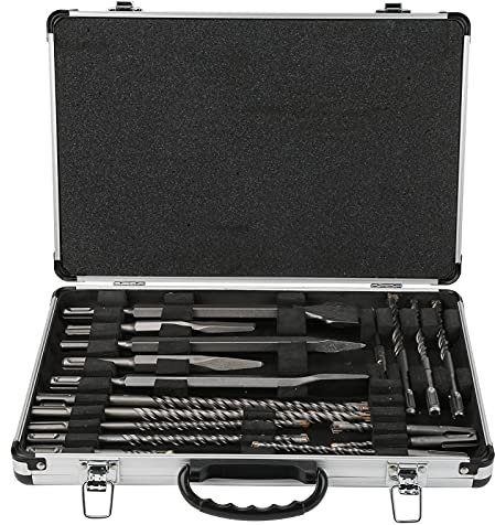 SDS Drill Bit Set, 17pcs Combination Drill and Chisel Set Hammer Concrete Drill Bit Set Includes Spade Bit Accessories Drill Flat Chisel Point Chisel, for Metal Woods Plastics
