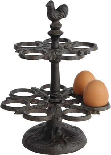 KLUFO Huevera Rústica Huevera de Hierro Fundido Bandeja para Huevos Macho 12 Organizador para Huevos Frescos de Cocina (Vintage)