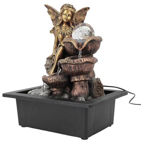 Fockety 3 stufiger Tischbrunnen, Entspannungs Innenwasserbrunnen, USB LED beleuchteter Wasserfall, Tischbrunnen mit Flussfelsen, Wasserblasen, Mini Wasserfall für Büro- und Heimdekoration