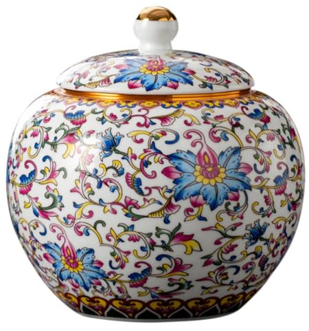 Kichvoe Ceramic Tea Storage Jar Lid Retro Chinese Style Canister for Loose Tea Beans Snacks Airtight Food Container for Home Kitchen Decor Capacity