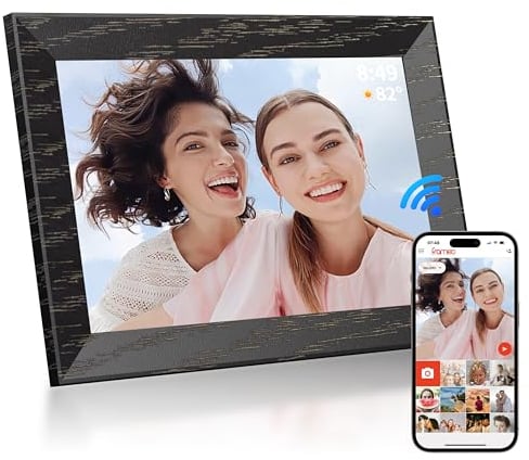 Tibuta Cornice digitale WLAN da 10,1 pollici, 1280 x 800 IPS touch screen, cornice digitale, noce 16G, condividere foto o video tramite l'app Uhale