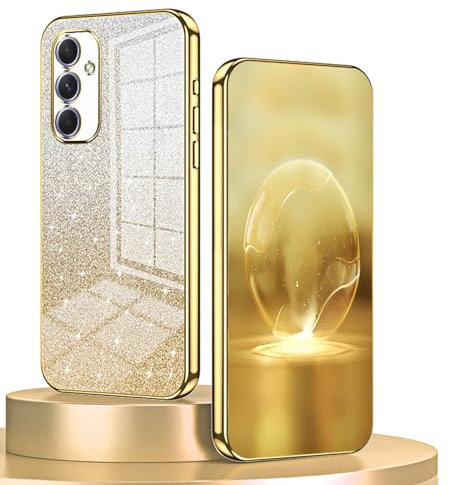 BORYA Hülle für Samsung Galaxy A54 5G, Ultra Dünn Stoßfest Premium Weiches TPU Silikon Handyhülle, Elegant Galvanisierter Schutzhülle mit Luxus Gradient Glitzer Karte, Gold