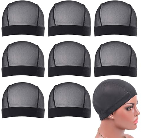 FUIPVGI 8 Stücke Haarnetz für Perücken Haarnetz Wig Cap, Perückenkappe Set, Dehnbare Atmungsaktive Perücke Kappen Caps, Perücken Zubehör mit Breitem Gummiband, for Making Wigs Perücken (Schwarz, M
