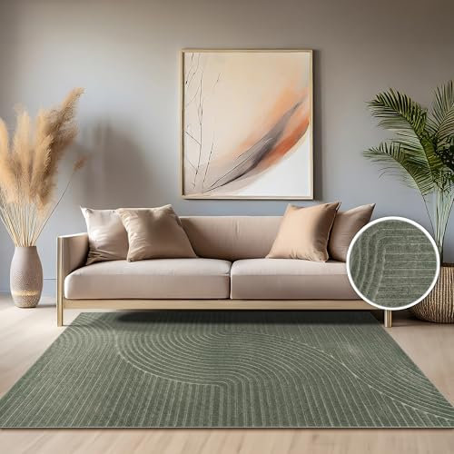 Paco Home Teppich In- & Outdoor, Moderne abstrakte Boho Designs mit 3D Struktur, robust & wetterfest, ideal für Terrasse Wohnzimmer & Küche, Grösse:60x100 cm, Farbe:Grün