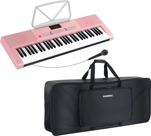 McGrey LK-6120-MIC Keyboard Taschen Set Pink - Einsteiger-Keyboard mit 61 Leuchttasten - 255 Sounds und 255 Rhythmen - 50 Demo Songs - Inklusive Mikrofon - Spar-Set inkl. Keyboardtasche