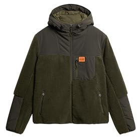 Superdry Herren Expedition Hybrid Hoodie mit Teddyfell Surplus Goods Olivgrün L