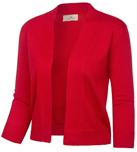 GRACE KARIN Bolero Damen Festlich 3/4 Ärmel Offene Front Strickjacken Büro Kurz Strickjacken Rot XXL