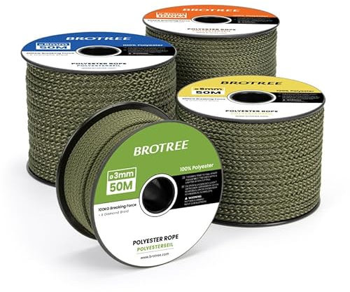 Brotree Polyesterseil 6mm x 50m Armee Grün - 100% Polyester Seil Schnur Kordel auf Spule - 400KG Bruchlast
