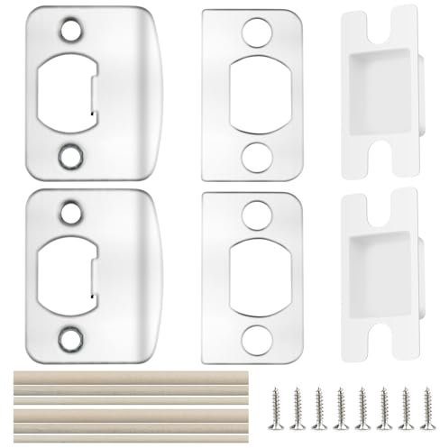 2 Sets Door Latch Strike Plates Restorer, Standard Door Latch Opening Reinforcement Striker Plates Hardware Repair Kit with Backing Sub-Plates for Home Office Store Exterior Internal Door Repair Fix