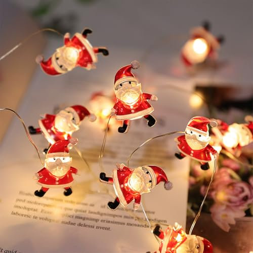 Weihnachten Lichterkette ,2m 20 led Weihnachtsmann Weihnachtsdeko Lichterkette,Warmweiß Lichterkette Weihnachten,LED Weihnachtsthema Lichterkette für Weihnachtsbaum, Schlafzimmer, Party,Balkon,Fenster