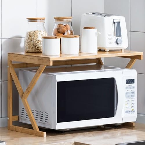 TBGJSYY mensole Cucina, mensola microonde Scaffale per Forno a microonde in Legno a 2 Livelli, Organizer per tostapane da Cucina, Supporto da appoggio per spezie, ripiano per microonde ad Alta capac