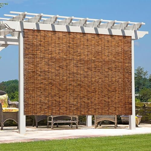 Paramondo Outdoor Roller Shades for Patio, Exterior Waterproof Reed Roller Blinds, Outdoor Bamboo Shades for Patio, Roll Up Screen for Porch, Pergola, Balcony, Gazebo, 16 W x 36 L, Brown206