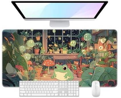 Desk Pad, 32 x 16 XXXL Extended Large Gaming Mouse Pad, Desktop Decor Desk Mat, Men Women Office Supplies and Accessories, Cute Anime Mouse Mat for Laptop & Keyboard, Happy Frog