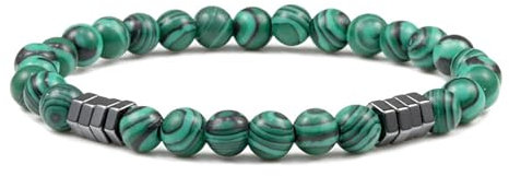 Wycian Armkette 18 cm Herren Armband Grün Perlen Flex Runde Form Malachit 18cm x 6mm Naturstein für Muttertag 1er