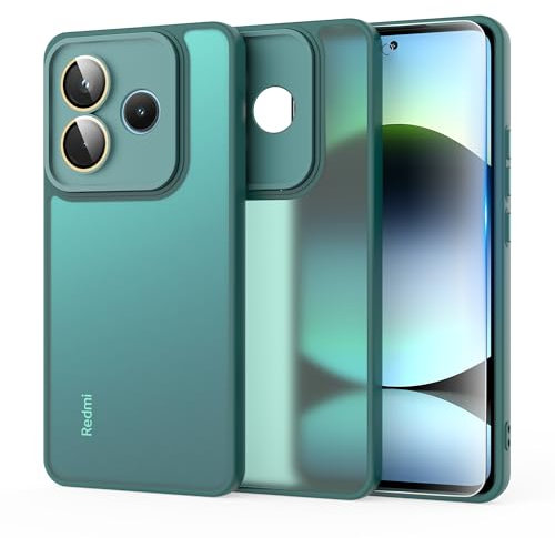 MIKULLE Funda para Xiaomi Redmi Note 14 4G con Cristal Templado, Parte Trasera en PC Mate y Translúcido, Bordes Flexibles de TPU y Protección Lente Cámara Case - Verde Oscuro