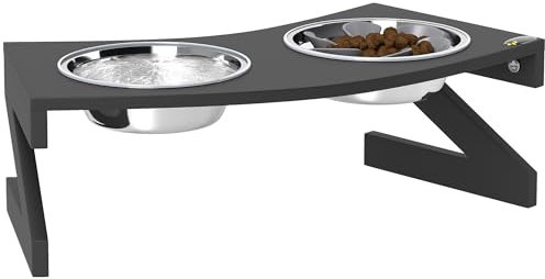 PawHut Gamelle Chien surélevée avec Support, gamelle avec 2 Bols en Acier Inoxydable de 1L, Tapis d'alimentation Lente, Surface Semi-Arrondie, pour Petit Moyen Chien, Noir