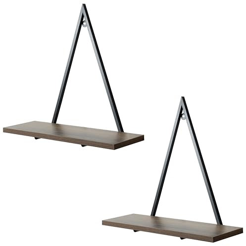 Neustein 2 Stück Set Wandregal Triangel Dreieck 35x13x34cm Deko Regal dreieckig Holz Metall Schweberegal Wohnzimmer Schlafzimmer (braun)