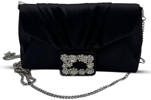 Belle Luxury Constance Satin Clutch Bag, Magdot Crossbody Chain, Clutch Bags for Women, Evening Bag Comfort women's clutches Purse for Party Wedding, Formal Dress, Bridal Purses - Black