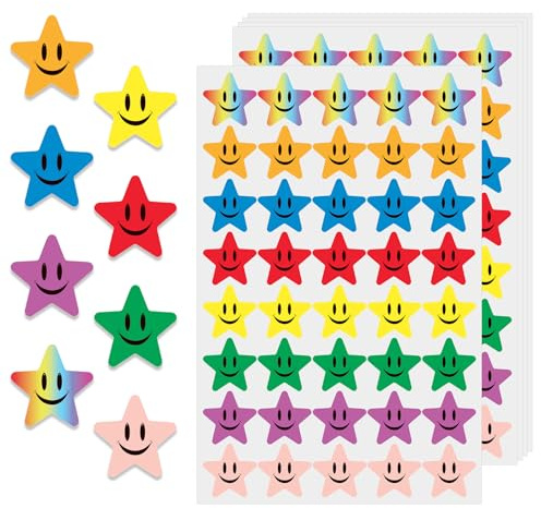200 PCS Star Stickers for Reward Chart,Reward Stickers,Smiley Face Stickers Colourful Star Stickers Motivational Praise Sticker for Teachers, Parents, Children, Potty Training, School, and Home Use