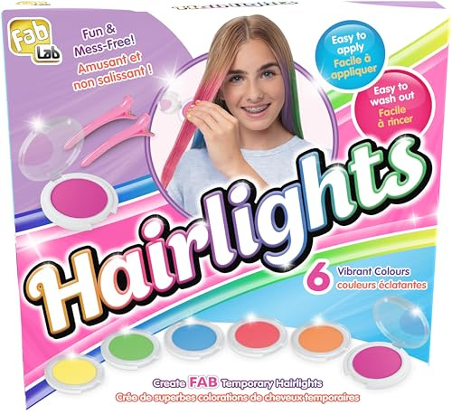 Goliath - FABLAB Hairlights, nicht-permanente farbige Strähnchen für Kinder ab 8 Jahren, temporäre Haarfarbe, 6 leuchtende Farben, einfach anzuwenden