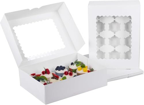 LONGTEAM Pre-folded 12 count Cupcake Boxes, 3-Set Cupcake Container with Window Transport Holders Holding 72 pastry Box for Birthday, Holiday, Party Bakery Supplies 32.5cm x 25cm x 9cm (3)