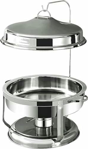 HOTAPEPU Réchaud Rond en Acier Inoxydable de 9 litres, Chauffe-Plats de Grande Taille avec Plateau, réservoirs de Combustible et Autres couvercles pour la Restauration de fêtes (argenté)