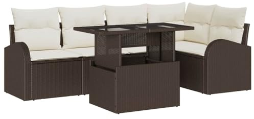 vidaXL Gartensofa-Set 6 STK. 5-Sitzanzahl Braun Poly Rattan