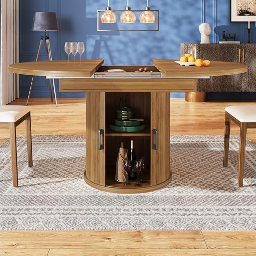 Kebnor Esstisch ausziehbar, Esszimmertisch, Küchentisch, balkontisch, ausziehbare Tischplatte Runder Esstisch, ausziehbar zu oval, 118-158 cm, Platz für bis zu 6 Personen (Walnut)