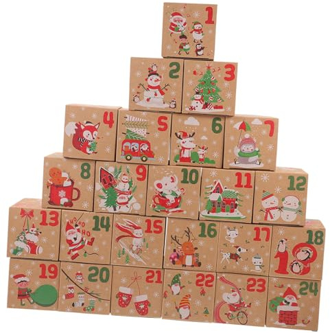 HIAKDOFT 24stücke Papier Süßigkeiten Boxen für Weihnachten Leckereienboxen mit Weihnachtsmotiven Konditoreiboxen als Geschenkverpackungen Kleine Gebäckschachteln aus Papier für Süßigkeiten