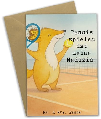 Mr. & Mrs. Panda babykarte Fuchs Tennis spielen Design - Geschenk, osterkarte, einladungskarten, hochzeitskarten, Tennisclub, genesungskarte, Ballsportart, weihnachtskarten, Turnier, firmungskarte