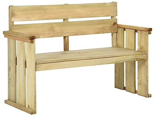 Bucmath Gartenbank 121 cm Kiefernholz Imprägniert, Robuste Outdoor Sitzbank für Terrasse und Garten, Witterungsbeständige Holzbank mit Rückenlehne, Komfortable Parkbank