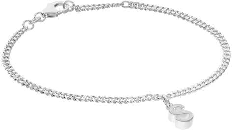 trendor Mädchen-Armband mit Buchstabe S 925 Silber Rhodiniert 21590-S | diamantiertes Flachpanzerband, eleganter Armschmuck für junge Damen,