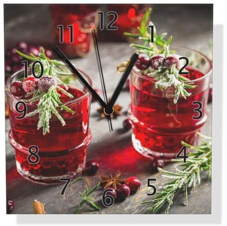 Wallario Design Wanduhr Winterlicher Cranberry-Punsch mit Rosmarin aus Aluverbund, Alu-Uhr Größe 30 x 30 cm, Schwarze Zeiger mit Metalloptik