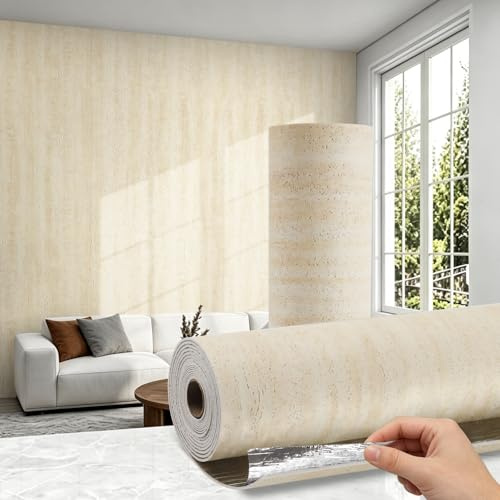 Swehooirt 6 Rollen 2.5mm Dicke Beige Tapete Selbstklebende isoliertapete Selbstklebend Betonoptik Graue Betonzement Tapeten Abziehen 3d Beton Klebetapete Vinyl Folie Matt Klebefolie Wandfolie